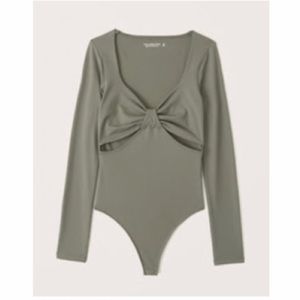 Abercrombie and Fitch Seamless Bodysuit with Cut-Outs in Olive Green, Size Small